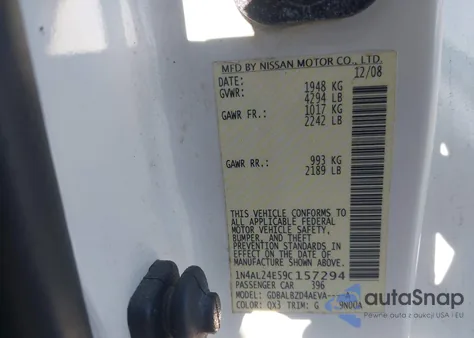 2009 Nissan Altima 2.5S z USA, uszkodzony, nr VIN 1N4AL24E59C157294